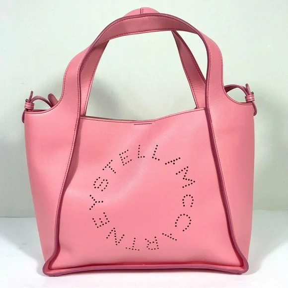 Stella McCartney Perforated Logo Faux Leather Medium Satchel Bag Pink NEW - Picture 12 of 17